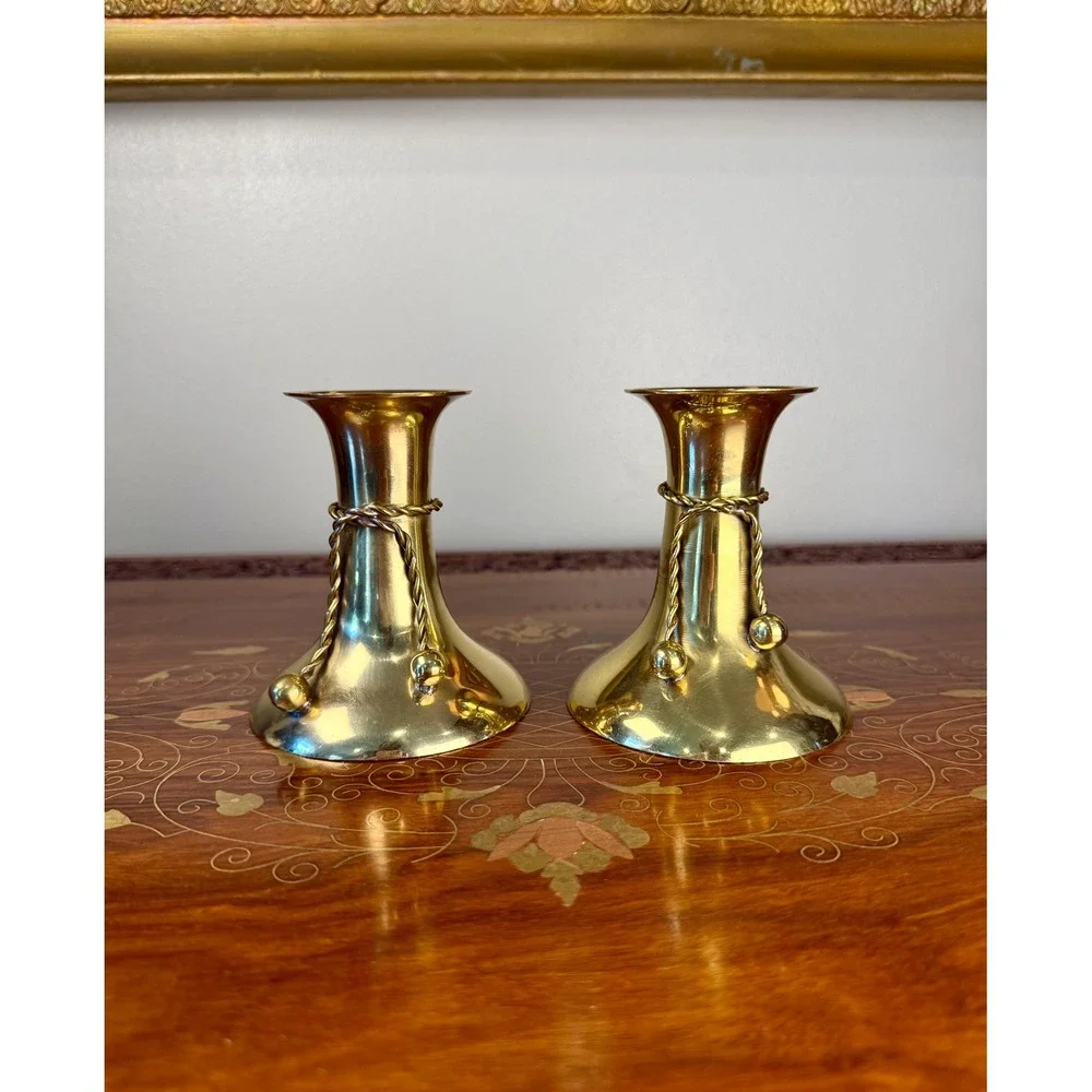 Vintage Brass Candlestick Pair • Tassel Taper Candle Holders